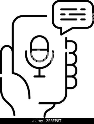 Assistant numérique sur un smartphone traduisant la voix en texte. Application intelligente d'intelligence artificielle. Pixel parfait Illustration de Vecteur