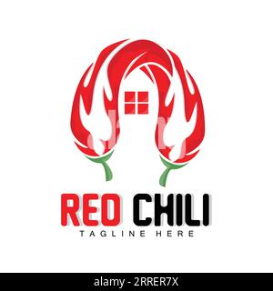 Logo Chili rouge, vecteur de piments Chili chauds, illustration de maison de jardin de Chili, illustration de marque de produit de l'entreprise Illustration de Vecteur