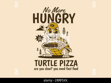Pizza Turtle, No More Hungry, Mascot illustration de personnage d'une tortue tenant une pizza Illustration de Vecteur