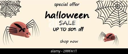 Halloween simple fond blanc toile d'araignée lettrage Happy halloween discount 50% Vector Illustration de Vecteur