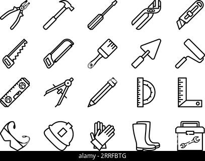 Ensemble d'icônes de ligne d'outil et d'équipement comme contour modifiable pour la conception Web Illustration de Vecteur