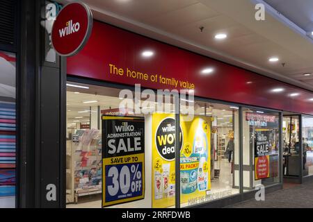 Wilko magasin à Basingstoke annonçant une vente administrative après des problèmes financiers et peut fermer tous les magasins si un acheteur n'est pas trouvé. Angleterre Banque D'Images