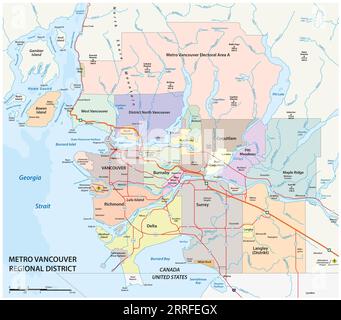 Carte routière du District régional du Grand Vancouver, Canada Banque D'Images