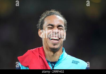 Parken, Copenhague, Danemark. 07 septembre 2023. Yussuf Poulsen (Danemark) fait des gestes lors d’un match de qualification du Groupe H EURO 2024, Danemark contre Saint-Marin, à Parken, Copenhague, Danemark. Kim Price/CSM/Alamy Live News Banque D'Images