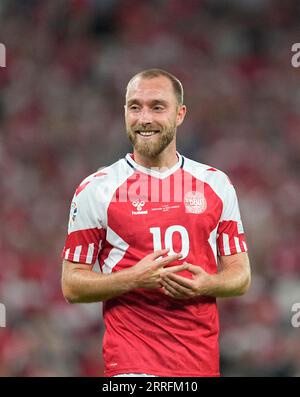 Parken, Copenhague, Danemark. 07 septembre 2023. Christian Eriksen (Danemark) fait des gestes lors d’un match de qualification du Groupe H EURO 2024, Danemark contre Saint-Marin, à Parken, Copenhague, Danemark. Kim Price/CSM/Alamy Live News Banque D'Images