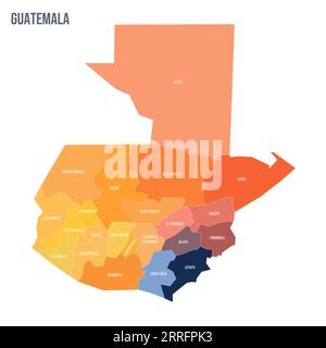 Guatemala carte politique des divisions administratives - départements. Carte politique à spectre coloré avec étiquettes et nom du pays. Illustration de Vecteur