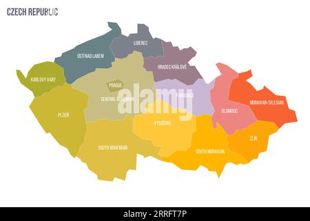 République tchèque carte politique des divisions administratives - régions. Carte politique à spectre coloré avec étiquettes et nom du pays. Illustration de Vecteur