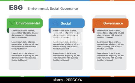 Diapositive infographique pour le Web et l'impression ESG signifie Environnement, social et gouvernance Illustration de Vecteur