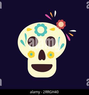 crâne de sucre mignon avec des fleurs sur fond sombre Illustration de Vecteur