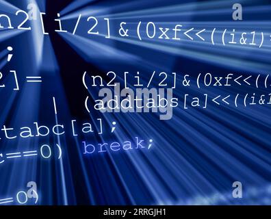 Chiffres de données binaires numériques colorés et fond de code binaire en streaming avec faisceaux lumineux. Banque D'Images