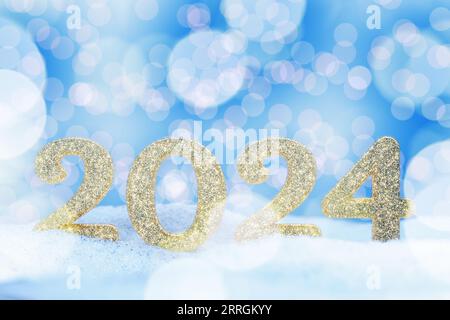Bannière de salutation Happy 2024. Carte du nouvel an. Bannière de Noël. rendu 3d. Banque D'Images