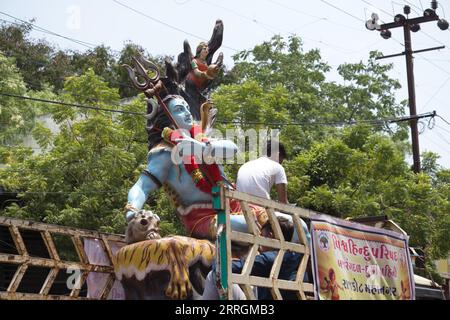 Rajkot, Inde. 7 septembre 2023. Vue rapprochée du paysage du seigneur idole shiva à l'occasion de Krishna Janmashtami près de Malviya Chowk Rajkot. Crédit : Nasirkhan Davi/Alamy Live News Banque D'Images