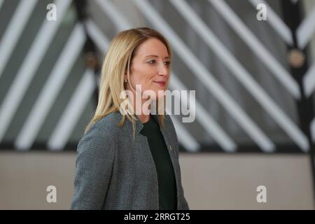 220531 -- BRUXELLES, le 31 mai 2022 -- la Présidente du Parlement européen Roberta Metsola assiste à une réunion spéciale du Conseil européen au siège de l'Union européenne à Bruxelles, Belgique, le 30 mai 2022. BELGIQUE-BRUXELLES-UE-RÉUNION EXTRAORDINAIRE DU CONSEIL EUROPÉEN ZHENGXHUANSONG PUBLICATIONXNOTXINXCHN Banque D'Images