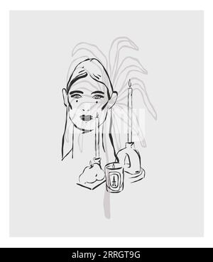 Dessin au trait graphique abstrait vectoriel dessiné à la main impression de collection simple, contemporaine avec l'esthétique Boho formes graphiques organiques.Fashion concept féminin Illustration de Vecteur