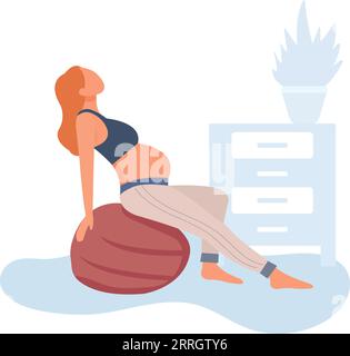 personnage de dessin animé femmes enceintes faisant des exercices. Activité physique régulière et mode de vie sain. Grossesse saine et sports.illustration vectorielle plate Illustration de Vecteur
