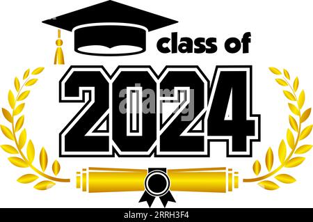 diplômé de la classe 2024. Le concept de décorer félicitation pour les diplômés de l'école. Conception pour t-shirt, flyer, invitation, carte de voeux. Illustration, Illustration de Vecteur
