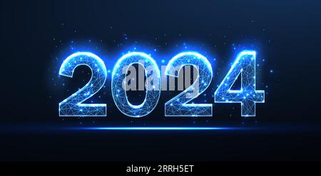Numéros numériques 2024. Nouvel an fond bleu. Illustration de Vecteur