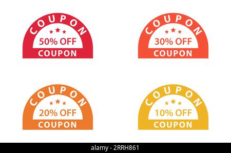 Coupons de réduction de 50%, 30%, 20% et 10% Illustration de Vecteur