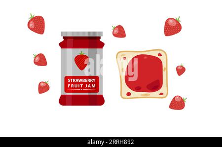 Fond de bouteille de fraise de petit déjeuner de pain de confiture Illustration de Vecteur