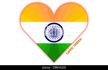 Le drapeau et l'Inde dans le cœur, avec l'expression «aimer l'Inde», représentant l'amour pour cette nation. Banque D'Images