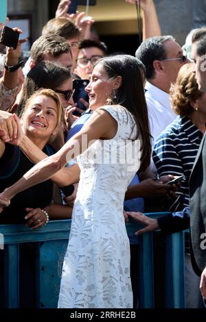 Pamplona, Navarra, Espagne. 8 septembre 2023. La Reine Letizia d'Espagne assiste à l'acte de célébration du 6e Centenaire du privilège de l'Union à la cathédrale Sainte-Marie le 8 septembre 2023 à Pampelune, Espagne .le privilège de l'Union est le traité par lequel les trois principaux burghs qui composaient la ville de Pampelune au Moyen âge ont été unis au moyen d'un document signé le 8 septembre 1423 par le roi Carlos III de Navarre "le Noble". Jusqu'à ce jour, chaque burgh avait eu son propre drapeau et règle.Pampelune. Espagne. 20230908, . 20230908, (image de crédit : © Jack Abuin/ZUMA Press Wire) USAGE ÉDITORIAL Banque D'Images