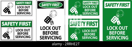 Mise en garde d'abord, verrouillage avant l'entretien Illustration de Vecteur