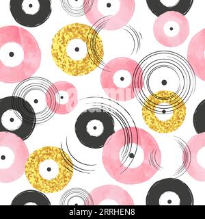 Motif de disques vinyles sans couture. Fond musical abstrait. Illustration de Vecteur