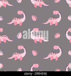 Motif de dinosaures de dessin animé vectoriel sans couture pour les enfants. Illustration de Vecteur