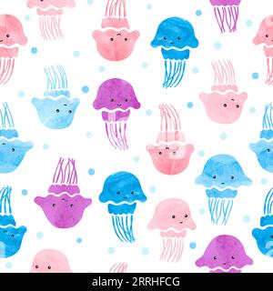 Motif méduse mignonne sans couture. Imprimé bébé coloré aquarelle. Illustration de Vecteur