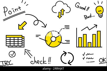 Stratégie commerciale, graphiques analytiques et texte manuscrit et flèches, Illustration vectorielle Illustration de Vecteur