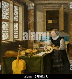 Dame jouant du luth, c17ème siècle. Banque D'Images
