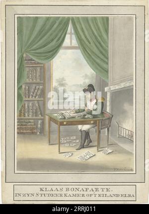 Caricature de Napoléon : Klaas Bonaparte dans son étude sur l'île d'Elbe, 1814, 1814. Banque D'Images