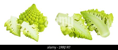 Chou de brocoli romanesco ou chou-fleur romain isolé sur fond blanc avec pleine profondeur de champ Banque D'Images