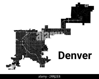 Plan de Denver, États-Unis. Frontières administratives municipales, carte en noir et blanc avec rivières et routes, parcs et voies ferrées. Illustration vectorielle Illustration de Vecteur