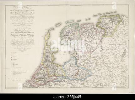 Nouvelle carte des sept Departementens de la Hollande (...) / Nouvelle carte des sept départements néerlandais. Divisé conformément au décret de sa Majesté l'Empereur et Roi du 21 octobre 1811, introduit avec l'an 1812, (1811-1812). Carte de la nouvelle classification des pays-Bas. À gauche, de nombreux titres en français et en néerlandais, clé des symboles utilisés. Banque D'Images