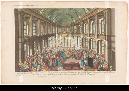 Vue du mariage entre Louis XVI, roi de France, et Marie-Antoinette, reine de France, dans la chapelle du château de Versailles le 16 mai 1770, 1700-1799. Banque D'Images