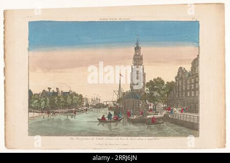 Vue sur la tour Montelbaan et les Oudeschans à Amsterdam, 1700-1799. Banque D'Images