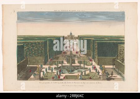 Vue sur une avenue dans les jardins du Vatican à proximité de la ville de Rome, 1700-1799. Banque D'Images