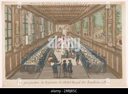 Vue de la salle à manger du H&#xf4;tel des Invalides à Paris avec une compagnie de repas, 1700-1799. Banque D'Images