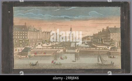 Vue des Oudeschans à Amsterdam vue de l'IJ, 1700-1799. En arrière-plan, la tour Montelbaan, le Zuiderkerk et le Munttoren. Banque D'Images