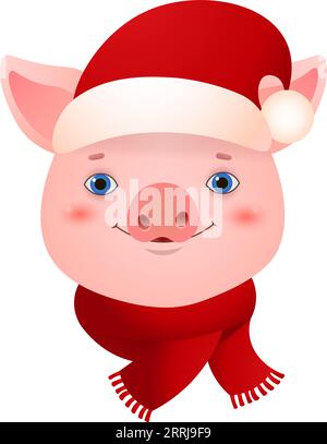 Tête de cochon souriant portant un chapeau et une écharpe Illustration de Vecteur