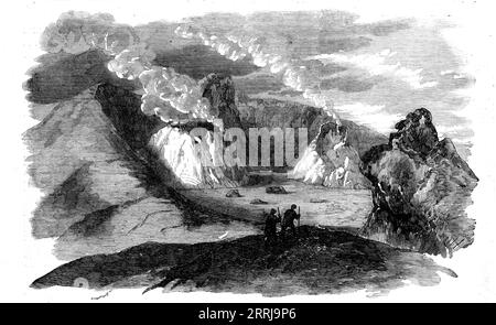 Le cratère de l'Etna en 1809 - d'après un croquis de Signor Gimmellaro, 1858. « Avant nous et sous nous se trouvait le cratère de l'Etna. La circonférence du cratère, selon SIG. Gimmellaro, était de deux à deux miles et demi, et entouré de falaises abruptes de 200 à 300 pieds de hauteur, sauf sur le côté où nous étions debout, qui a baissé à un angle d'environ 30&#xb0;, avec une surface très lisse, composée de cendres et de soufre. En bas de celui-ci, notre parti a eu une fuite très étroite d'être précipité. Ses pieds glissaient en tentant de descendre, et avec une très grande difficulté Banque D'Images