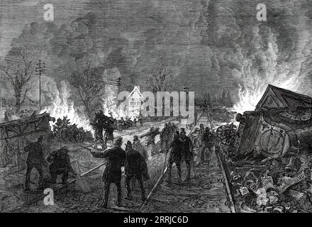 L'accident ferroviaire à Abbotts Ripton, près de Huntingdon : groupes de travail enlevant les blessés, d'après un croquis de M. Gompertz, un passager, 1876. Le 21 janvier 1876, le Scotch Express spécial Édimbourg-Londres a été impliqué dans une collision, lors d'un blizzard, avec un train de charbon sur la ligne principale de la Great Northern Railway. Une deuxième collision s'est produite quelques minutes plus tard, lorsqu'un express à destination de Leeds s'est écrasé sur l'épave obstruant la ligne en direction nord. Treize passagers sont morts, et 53 passagers et 6 membres d'équipage de train ont été blessés. Les facteurs comprenaient une défaillance du signal, le mauvais temps et une mauvaise visibilité. Neige et moi Banque D'Images