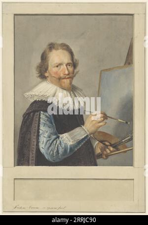 Portrait de Frederik Hendricksz. Vroom devant son chevalet, 1610-1717. Après un autoportrait. Banque D'Images