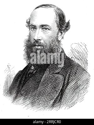 Comte de Wharncliffe, 1876. Gravure d'après une photographie de Barraud et Jerrard. Le très honorable Edward Montague Granville Stuart-Wortley, qui vient d'échanger sa baronnie de Wharncliffe, dont il occupe le troisième rang consécutif, pour le comté de Wharncliffe et le vicomté de Carlton de Carlton, dans la West Riding of Yorkshire... entre dans les Grenadier Guards en 1846... [et] est lieutenant dans le 1st West York Yeomanry Cavalry et lieutenant-colonel du 1st West York Rifle Volunteers'. Extrait de "Illustrated London News", 1876. Banque D'Images