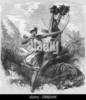 « Amazones du Dahomey dans la bataille ; le Royaume du Dahomey », 1875. Extrait de 'Voyages illustrés' de H.W. Bates. [Cassell, Petter et Galpin, c1880, Londres] et Galpin. Banque D'Images