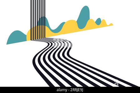 perspective 3d horizon route route route route noir et blanc arrière-plan. Montagne à l'arrière Illustration de Vecteur