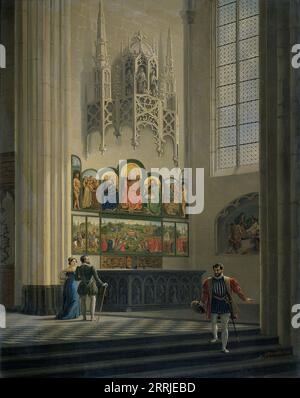 Le retable de Gand par les frères van Eyck dans la cathédrale Saint-Bavon de Gand, 1829. Banque D'Images