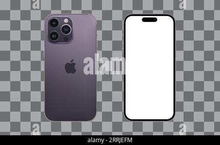 Apple iphone 14 pro max maquette couleur violet foncé sur fond transparent Illustration de Vecteur