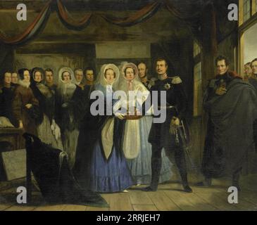 La Princesse d'Orange recevant Alexandre II (1818-1881), Grand-Duc et héritier du Trône de Russie, dans la Maison du tsar Pierre à Zaandam, 17 avril 1839, 1839-1840. Banque D'Images